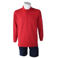 İki İplik Polo Yaka Kırmızı T-Shirt Sweat Uni