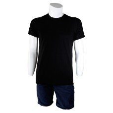 Sıfır Yaka Siyah T-Shirt Yanlar Dikişli İnce Biye Yaka