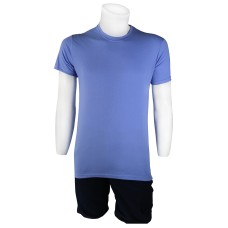 Sıfır Yaka Bebe Mavisi T-Shirt Yanlar Dikişli İnce Biye Yaka