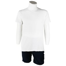 Sıfır Yaka Beyaz T-Shirt Yanlar Dikişli İnce Biye Yaka