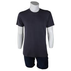 Sıfır Yaka Füme T-Shirt Yanlar Dikişli İnce Biye Yaka