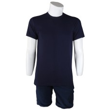 Sıfır Yaka Lacivert T-Shirt Yanlar Dikişli İnce Biye Yaka