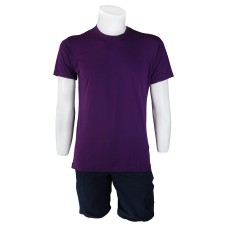 Sıfır Yaka Mor T-Shirt Yanlar Dikişli İnce Biye Yaka