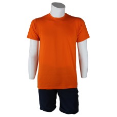 Sıfır Yaka Turuncu T-Shirt Yanlar Dikişli İnce Biye Yaka