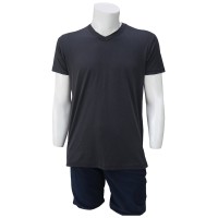 V Yaka Füme T-Shirt Yanları Dikişli Düz Yaka