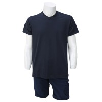 V Yaka Lacivert T-Shirt Yanları Dikişli Düz Yaka