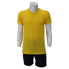 V Yaka Sarı T-Shirt Yanları Dikişli Düz Yaka